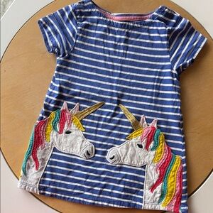 Mini Biden breton Striped Blue Unicorn Kids dress with pockets